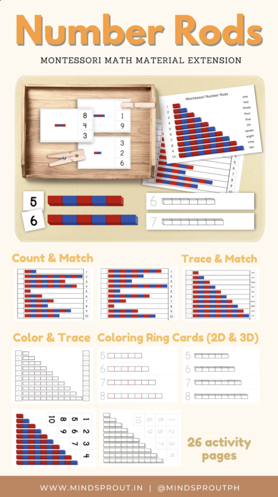 montessori math material number rods mindsprout extension activities