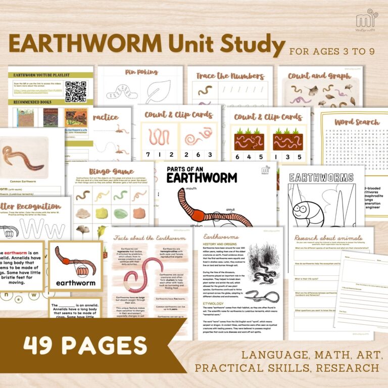 Earthworm Unit Study for Preschoolers Activity Homeschool Printable
