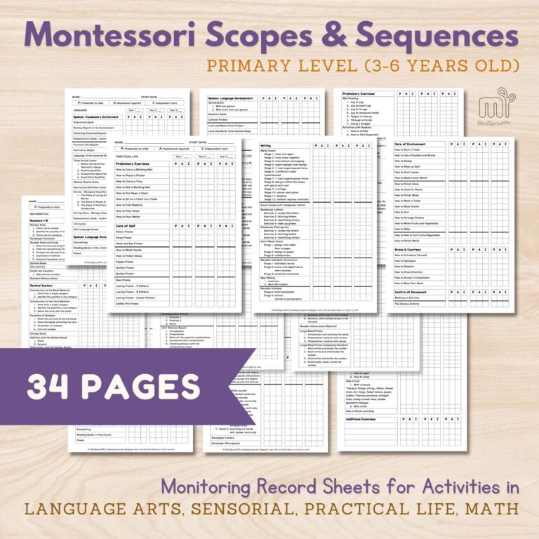 Montessori Record Keeping Sheets MindSprout Montessori Teacher Tools for Monitoring Student