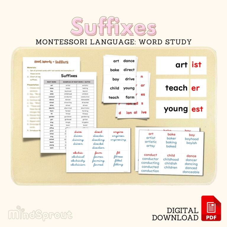 montessori language suffixes word study mindsprout